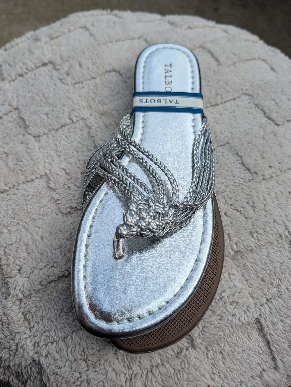 Talbots Metallic Silver Braided Toe-Post Sandals NWT Size 8